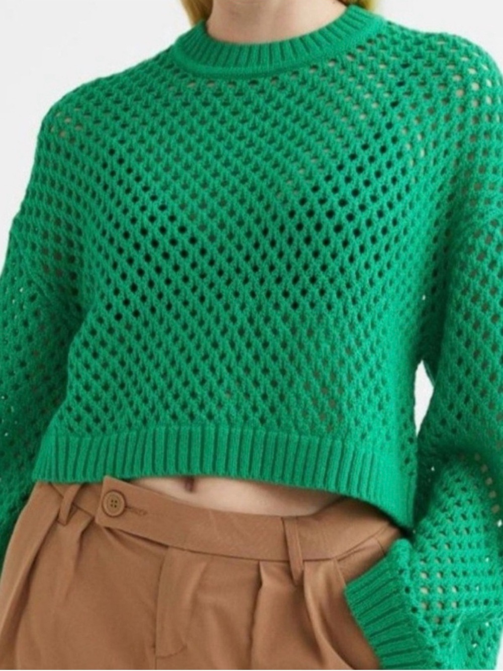 H&M Bright Green Open-Knit Crewneck Sweater